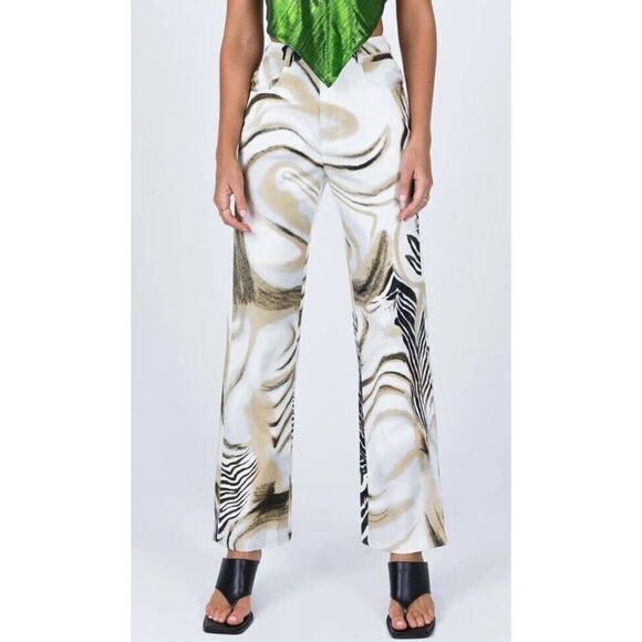 Princess Polly Alanna‎ Pants Multi Size 4 Zebra Stripes Black Brown Tan - Picture 1 of 7